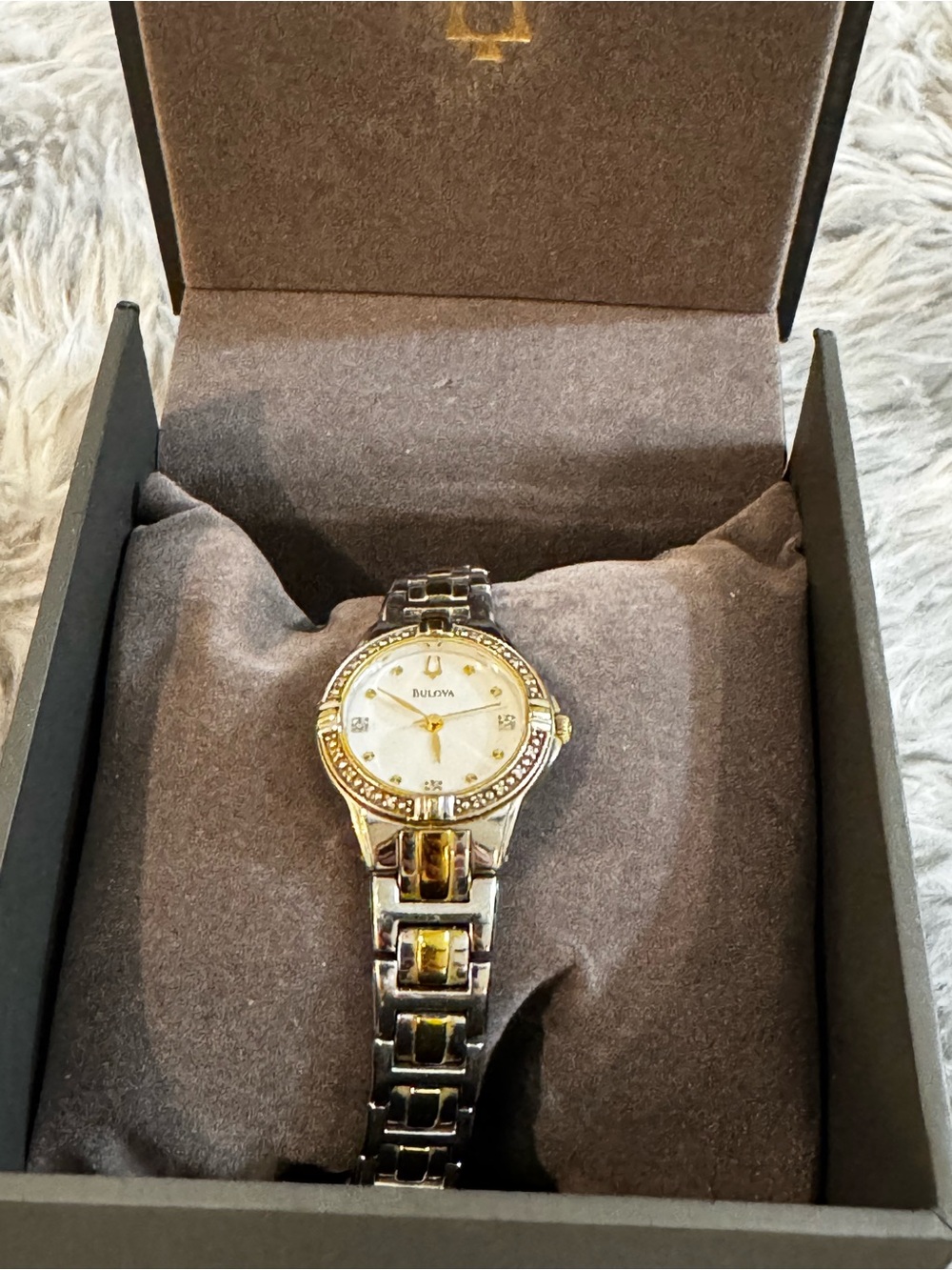Bulova Two-Tone Gold and Silver Women's Crystal Bezel Watch